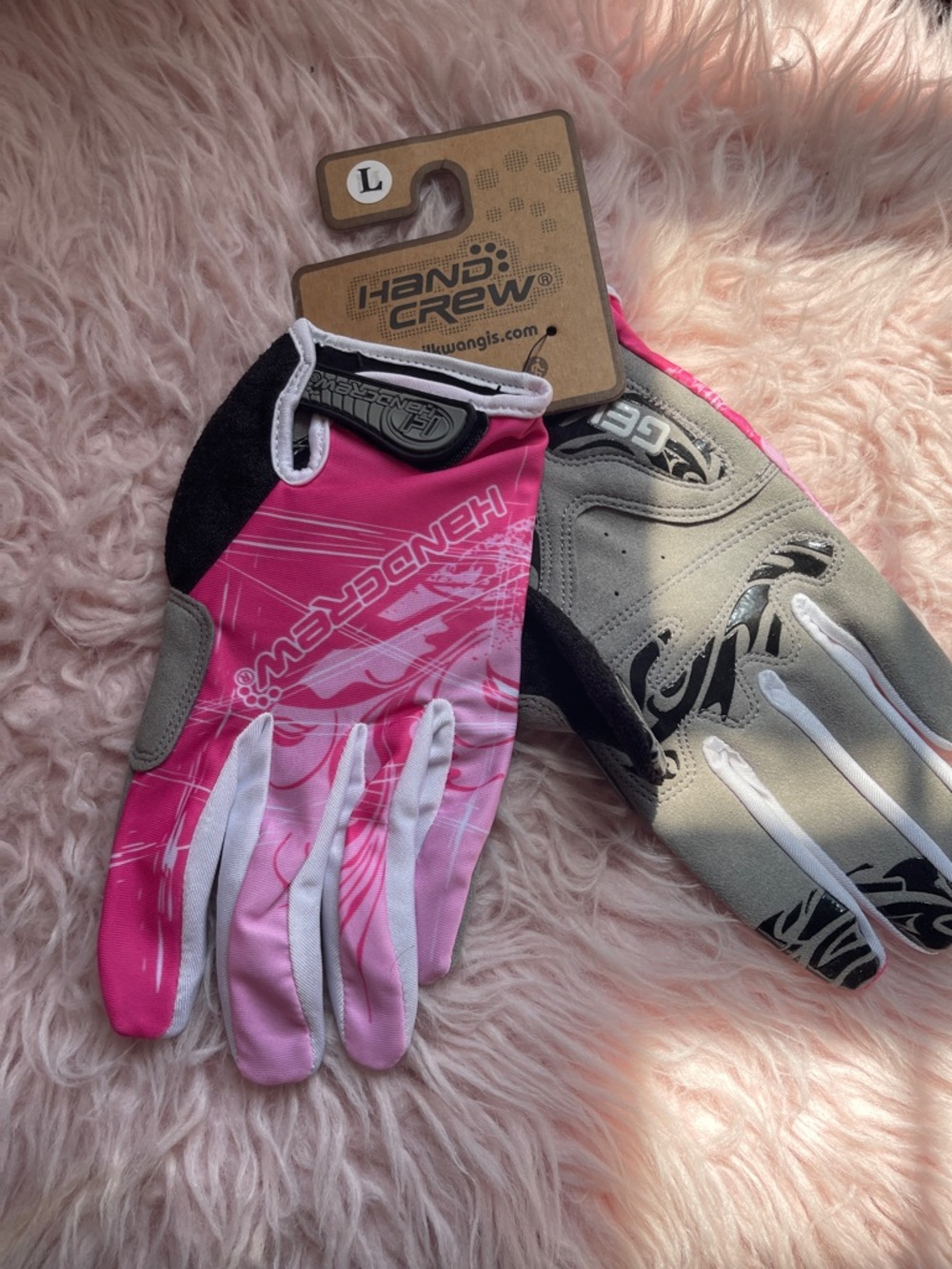Hand Crew Pink & Gray Cycling Gloves - Large